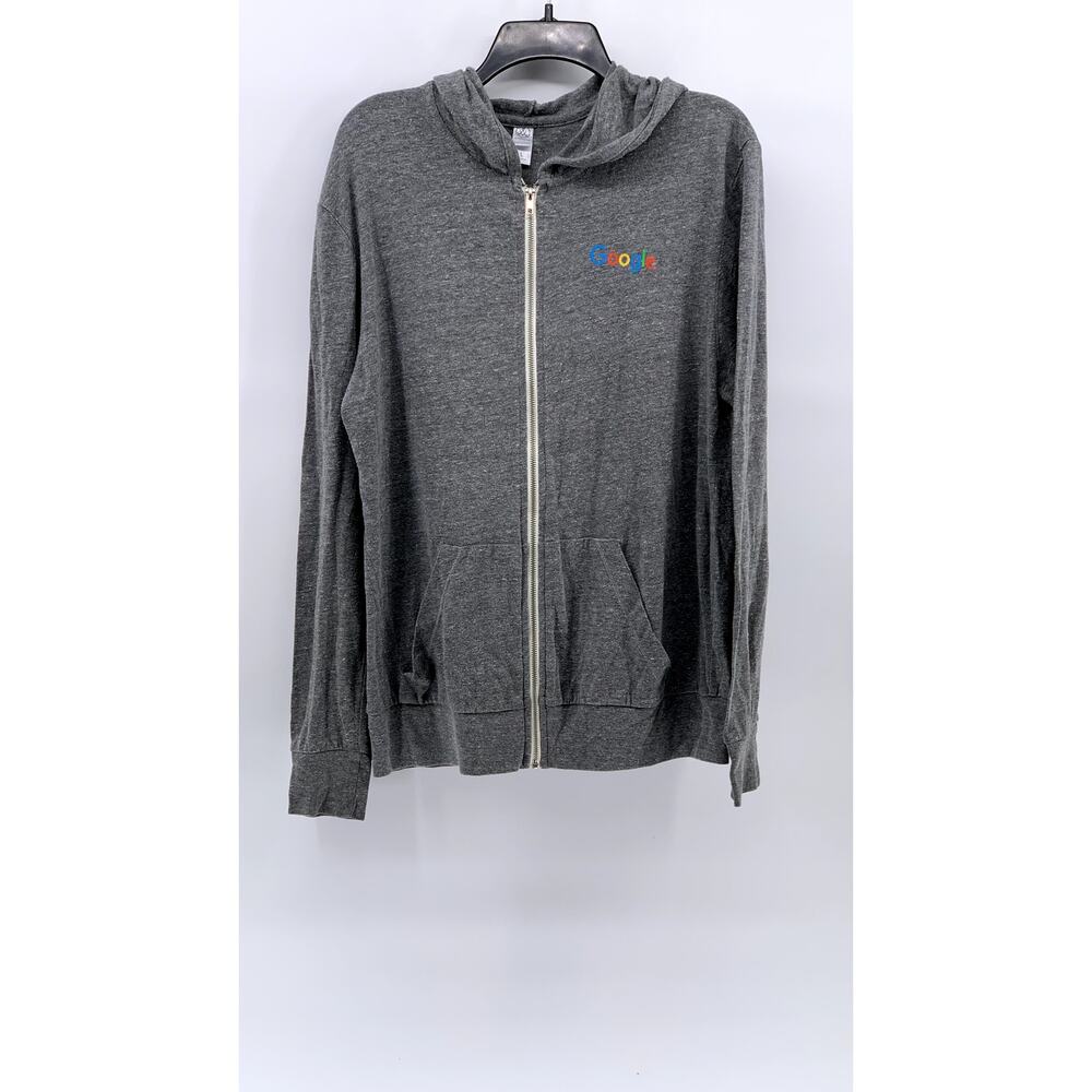 ALTERNATIVE APPAREL Men's Heather Gray Zip-Up Logo Sweater SZ L